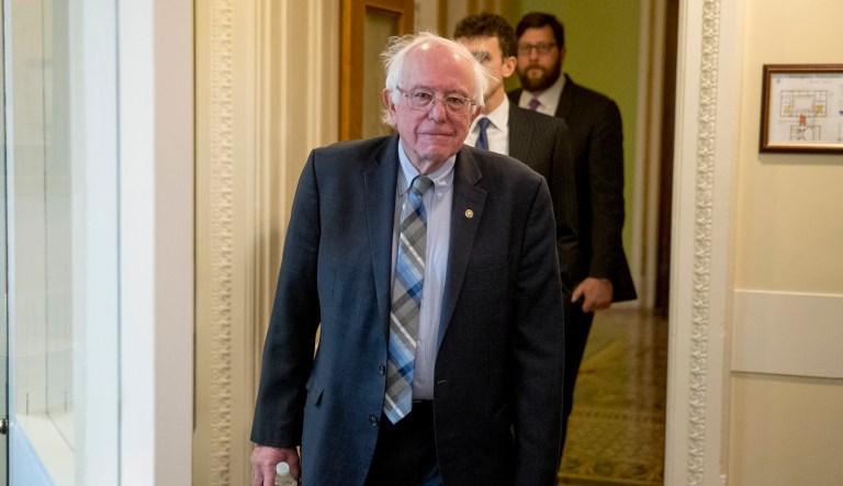 Sen. Bernie Sanders, I-Vt., arrives for a news conference on Capitol Hill in Washington, Wednesday, Jan. 30, 2019, on a reintroduction of a resolution to end U.S. support for the Saudi-led war in Yemen.