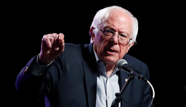 Sen. Bernie Sanders, I-Vt., speaks at a rally for Omaha Democratic mayoral candidate Heath Mello, Thursday, April 20, 2017, in Omaha, Neb.