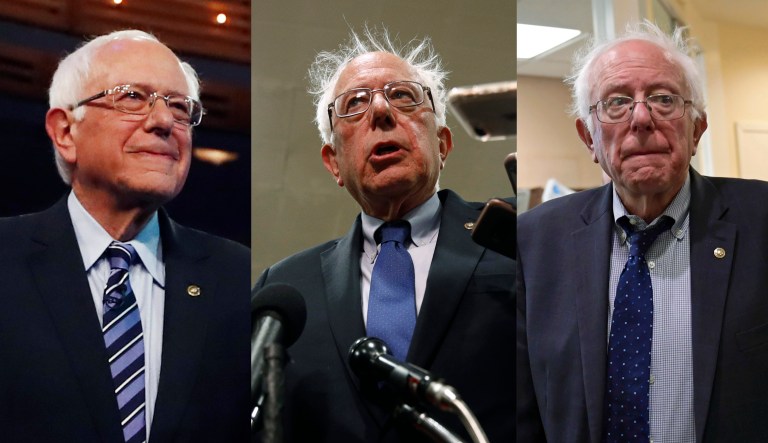 Bernie Sanders at the Democratic presidential debate, far left, compared with other appearances.