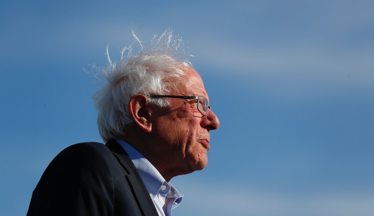 Democratic presidential candidate Sen. Bernie Sanders, I-Vt., speaks during a rally in Warren, Mich., Saturday, April 13, 2019. 