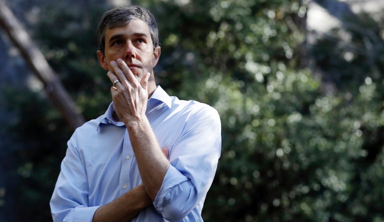 Democratic presidential candidate and former Texas congressman Beto O'Rourke pauses to watch the scenery Monday, April 29, 2019, in Yosemite National Park, Calif.