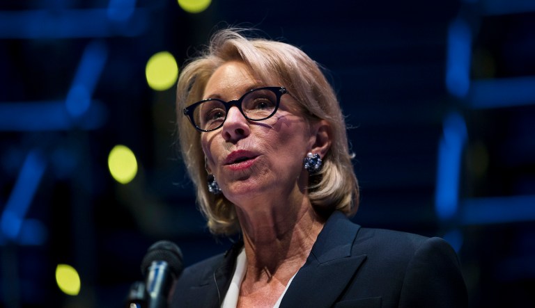 Education Secretary Betsy DeVos speaks during a student town hall at National Constitution Center in Philadelphia, Monday, Sept. 17, 2018.