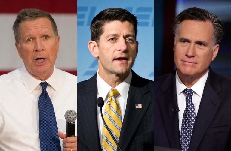 In a hypothetical matchup, John Kasich has an 8-point advantage over Hillary Clinton, Paul Ryan leads her by 2 percentage points and Mitt Romney polls even with the former secretary of state. (AP Photo/Richard Drew)