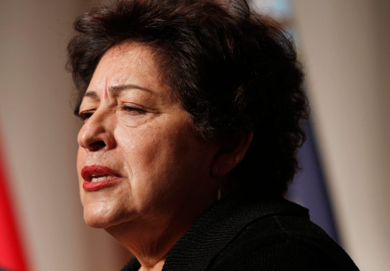 Katherine Archuleta, director of the Office of Personnel Management, participates in a discussion at the Women Veterans Career Development Forum at Women in Military Service for America Memorial on November 10, 2014 in Arlington, Virginia. (Photo by Paul Morigi/Getty Images for BPW Foundation)