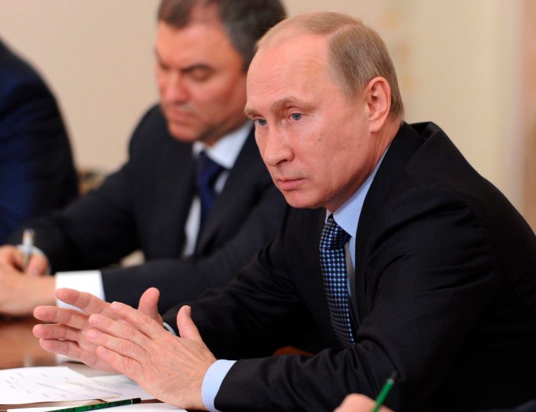 Russian President Vladimir Putin speaks at his meeting with elected region leaders in the Novo-Ogaryovo residence outside Moscow, Tuesday, Sept. 10, 2013. (AP Photo/RIA-Novosti, Mikhail Klimentyev, Presidential Press Service)