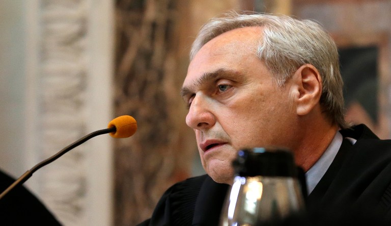 In this 2014 photo, Chief Judge Alex Kozinski listens as part of an 11-judge panel of the 9th U.S. Circuit Court of Appeals. A report from Friday states that several women have come forward to say that Kozinski kissed them on the lips uninvited, touched their breasts, and made inappropriate comments to them. (AP Photo/Eric Risberg, Pool)