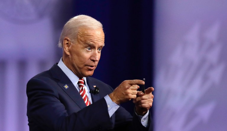 Democratic presidential candidate former Vice President Joe Biden speaks during the Power of our Pride Town Hall Thursday, Oct. 10, 2019, in Los Angeles. 