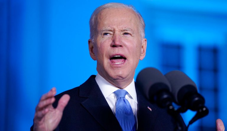 President Joe Biden delivers a speech about the Russian invasion of Ukraine, at the Royal Castle, Saturday, March 26, 2022, in Warsaw.