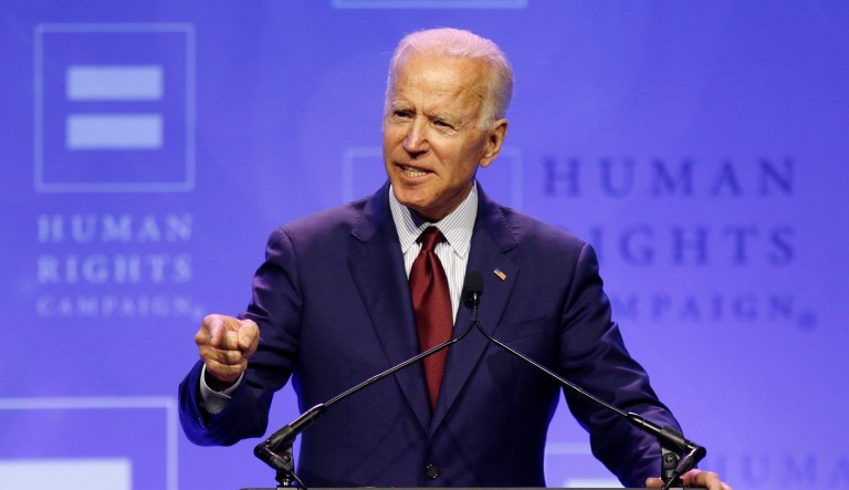 Democratic presidential candidate, former Vice President Joe Biden speaks during the Human Rights Campaign dinner at Ohio State University, Saturday, June 1, 2019, in Columbus, Ohio.