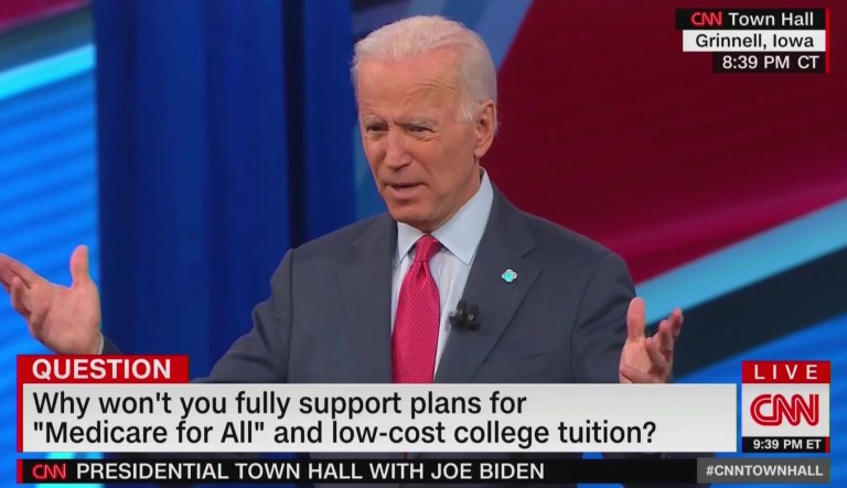 Former Vice President Joe Biden during his CNN town hall on 11/11