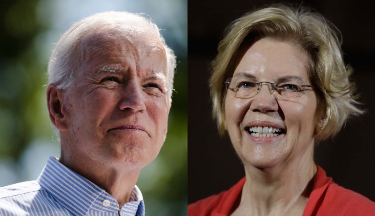 Pictured are Joe Biden, left, and Elizabeth Warren, right.