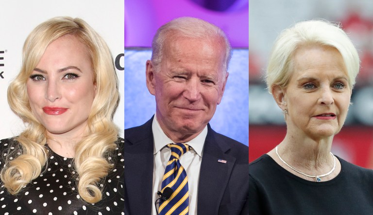 The following are pictured from left to right: Meghan McCain, Joe Biden, and Cindy McCain.