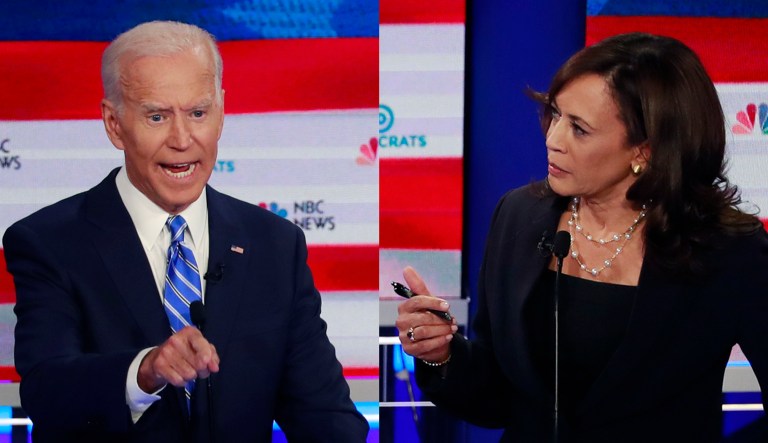 Joe Biden and Kamala Harris are seen.