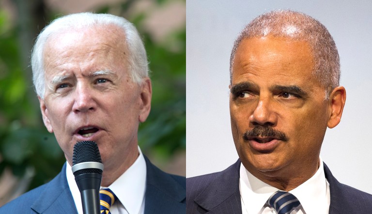 Joe Biden and Eric Holder are pictured.