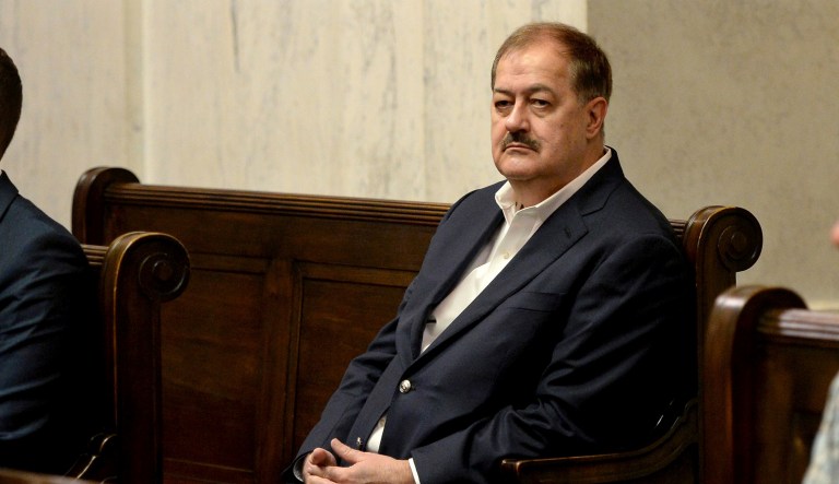 Don Blankenship listens to arguments in the West Virginia Supreme Court Wednesday, Aug. 29, 2018. The state Supreme Court on Wednesday denied a bid by former coal CEO Blankenship to get his name on the ballot in Novemberâs U.S. Senate race in West Virginia.
