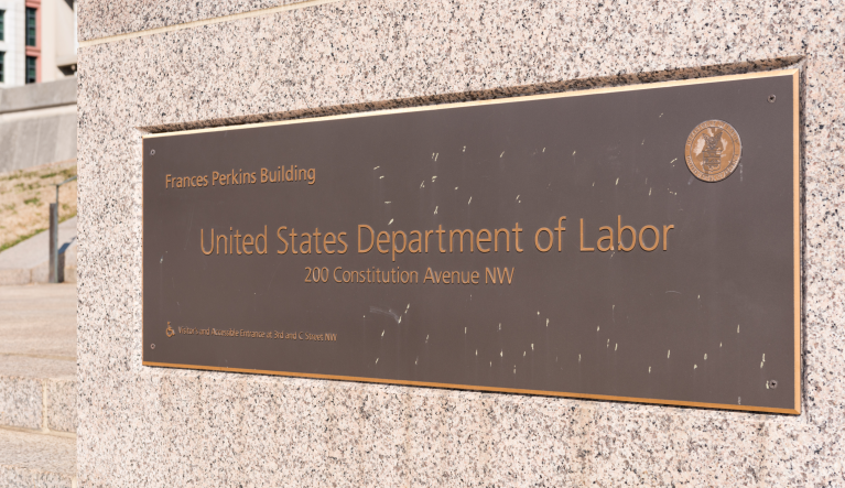 Sign on the exterior of The Francis Perkins building at 200 Constitution Avenue NW in Washington DC, USA. Building is used by United States Department of Labor (iStock/sharrocks)