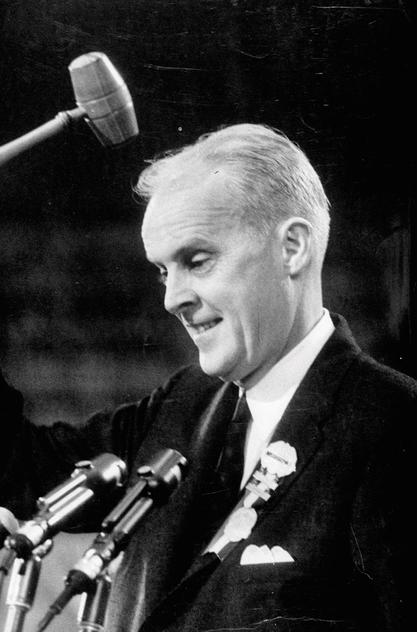 Paul M. Butler, chairman of the Democratic National Committee, bangs the gavel during the Democratic convention in 1956.