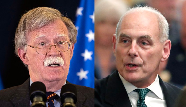 White House chief of staff John Kelly (right) and national security adviser John Bolton (left) are pictured.