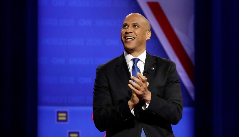 Democratic presidential candidate Sen. Cory Booker, D-N.J., speaks during the Power of our Pride Town Hall Thursday, Oct. 10, 2019, in Los Angeles. The LGBTQ-focused town hall featured nine 2020 Democratic presidential candidates.