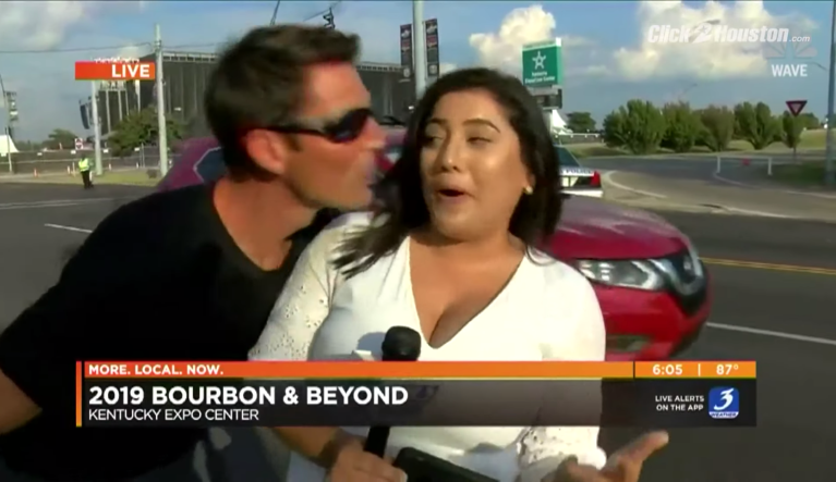 Reporter's gets an unwanted kiss from a random man at the Louisville Bourbon and Beyond festival.