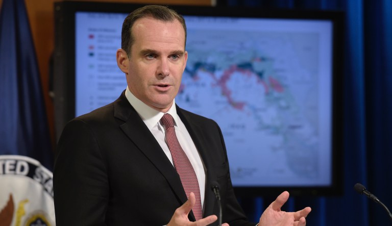 Brett McGurk, the U.S. envoy for the global coalition against IS, speaks during a briefing at the State Department in Washington, Friday, Aug. 4, 2017. 