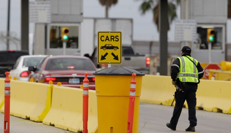 Trucks are backed up heading to and from Canada on the Ambassador Bridge, due to protests on the Windsor side, in Detroit  on Monday, Feb.  7, 2022.  Canada's public safety minister said Monday that U.S. officials should stay out of his country's domestic affairs, joining other Canadian leaders in pushing back against prominent Republicans who offered support for the protests of COVID-19 restrictions that have besieged downtown Ottawa for more than a week.