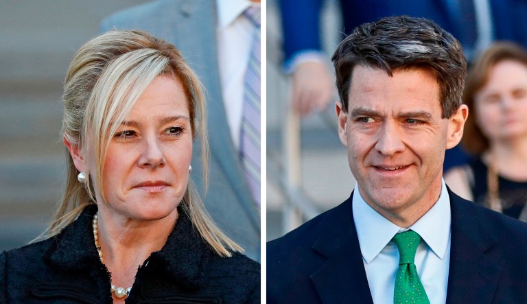 Bridget Kelly, left, leaving federal court after sentencing, and Bill Baroni, leaving federal court after sentencing in Newark, N.J.