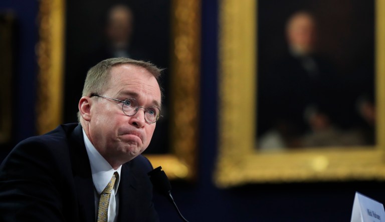 Office of Management and Budget Director Mick Mulvaney testifies before a House Appropriations Committee hearing on Capitol Hill in Washington, Wednesday, April 18, 2018.  

  