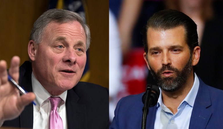Sen. Richard Burr (left) and Donald Trump Jr. (right) are pictured.