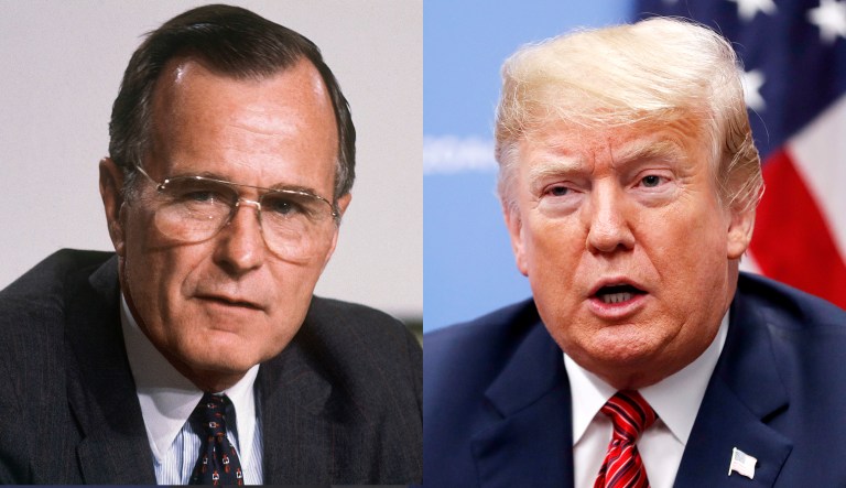George H.W. Bush and Donald Trump are pictured.