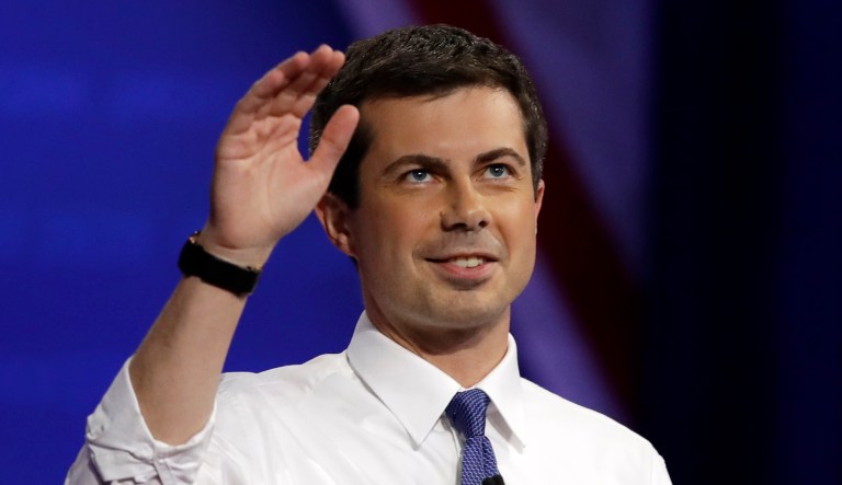Democratic presidential candidate South Bend Mayor Pete Buttigieg speaks during the Power of our Pride Town Hall Thursday, Oct. 10, 2019, in Los Angeles. The LGBTQ-focused town hall featured nine 2020 Democratic presidential candidates.