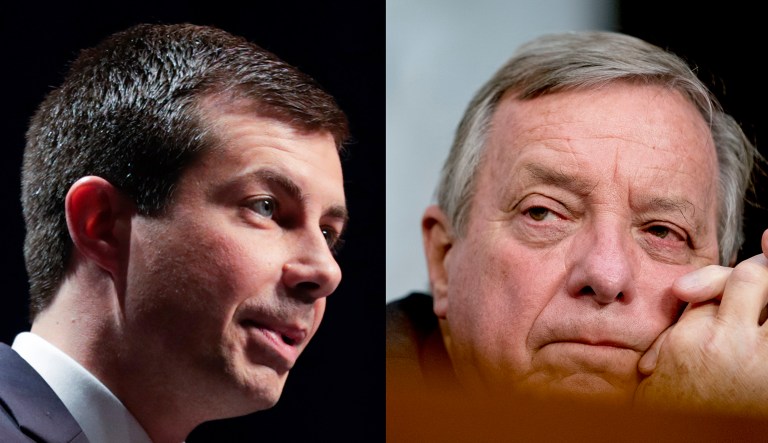 South Bend, Ind., Mayor Pete Buttigieg (left) and Sen. Dick Durbin, D-Ill., are seen.