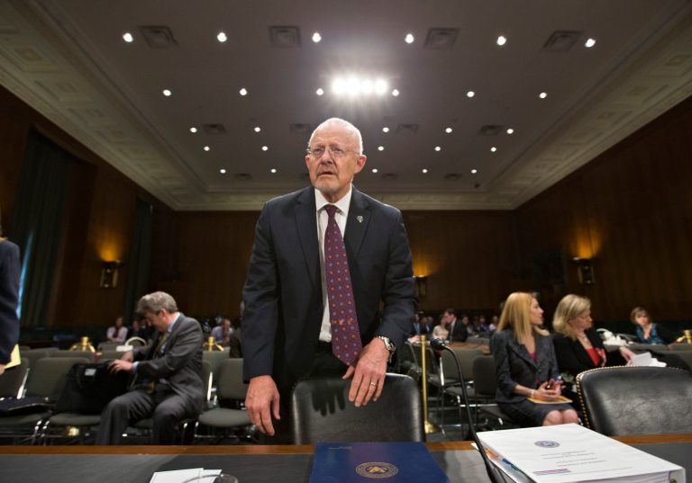 National Intelligence Director James Clapper arrives on Capitol Hill in Washington, Thursday, April 18, 2013, to testify before the Senate Armed Services Committee hearing on the current and future threats to national security. (AP Photo/J. Scott Applewhite)