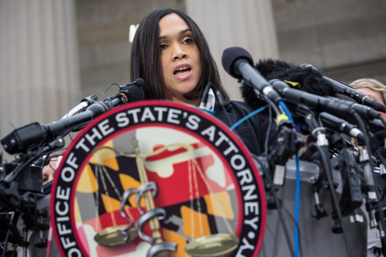 Baltimore City State's Attorney Marilyn J. Mosby announces that criminal charges will be filed against Baltimore police officers in the death of Freddie Gray on May 1, 2015. (Photo by Andrew Burton/Getty Images)