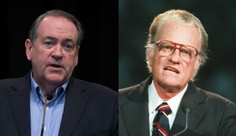 The differences between former Arkansas Gov. Mike Huckabee and evangelist Billy Graham, both Southern Baptist ministers, reflect the differences in society in the two men's times. (AP Images)