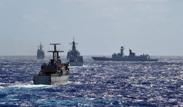 Pictured above, U.S. and Chinese naval ships operate in aÂ multi-ship formation during Rim of the Pacific Exercise 2014.Â Five Chinese Navy ships are operating in the Bering Sea off the coast of Alaska, a defense official said Wednesday.Â (U.S. Navy photo by Mass Communication Specialist 2nd Class Corey T. Jones/Released)