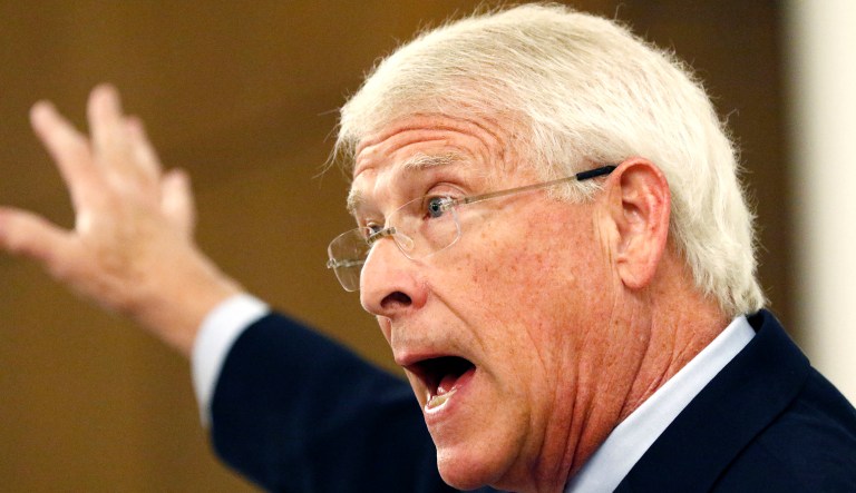 About 14-feet high, 48-feet wide, and definitely impossible to miss, the billboards solidify Sen. Roger Wicker as the candidate with Trump's endorsement. (AP Photo/Rogelio V. Solis)