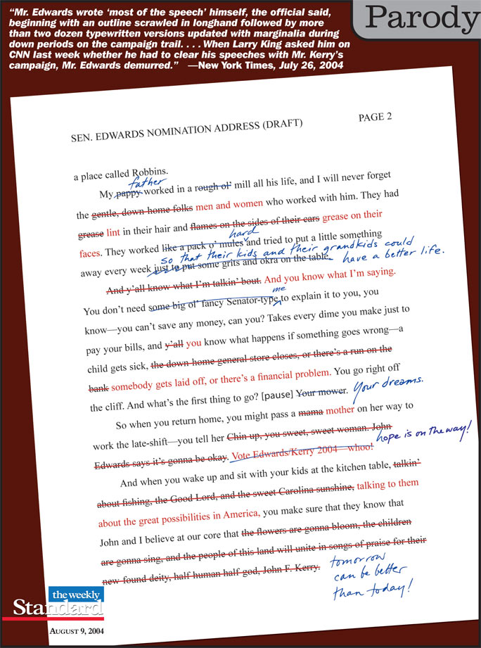 John Edwards edits his speech.