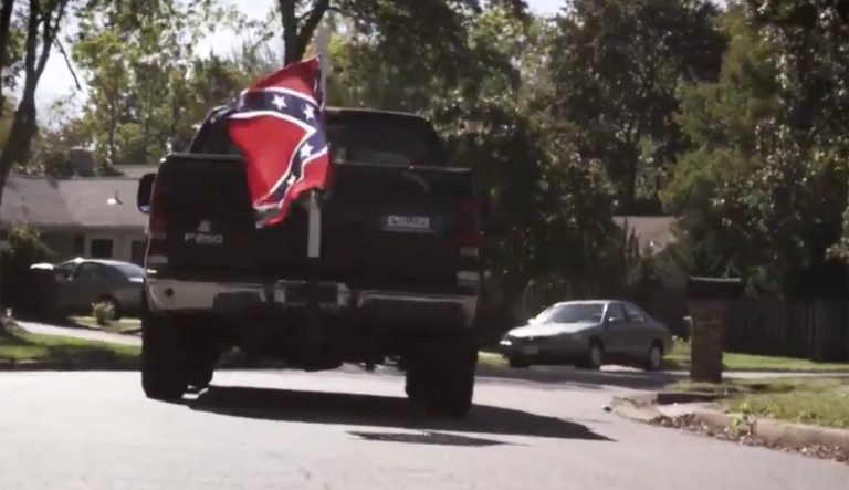 The ad shows a white supporter of the GOP's candidate for governor in Virginia, Ed Gillespie, hunting down minority children in his pickup truck. (Image courtesy screenshot)