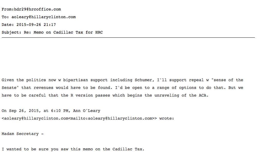 Email Shows That Clinton Seeks ‘the Unraveling’ of Obamacare