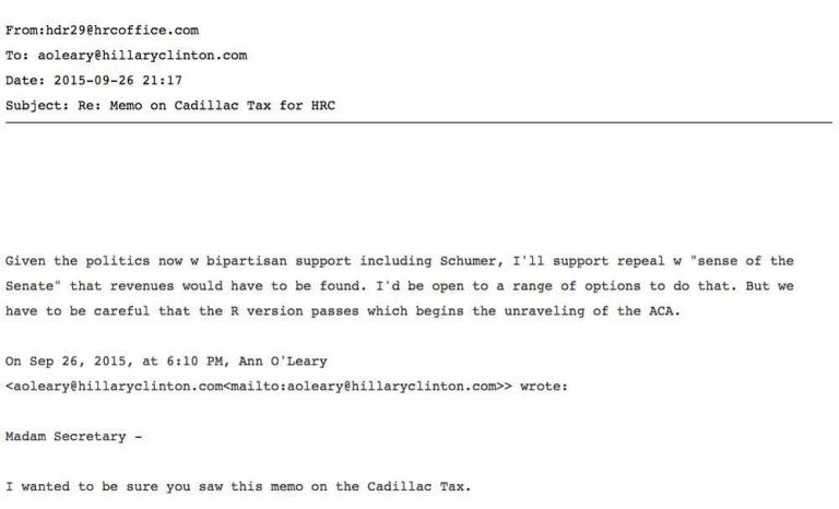 Email Shows That Clinton Seeks ‘the Unraveling’ of Obamacare