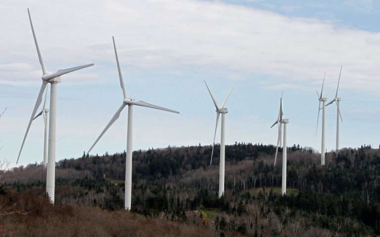 Wind turbines line the hillside at First Wind's project in Sheffield, Vt., in October 2011. (AP Photo/Toby Talbot)