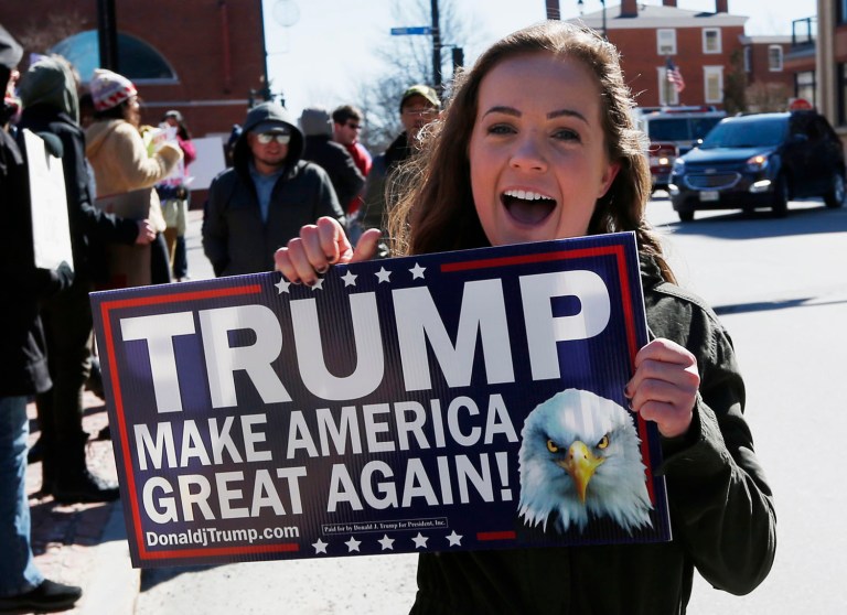 Wildlife photographers Robert Rozinski and Wendy Shattil claim Trump's campaign has been using an "iconic" photograph of a bald eagle, taken decades ago by Rozinski, on yard signs provided to the billionaire's supporters. (AP Photo/Robert F. Bukaty, File)