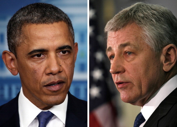 (FILE PHOTO) In this composite image a comparison has been made between US President Barack Obama (L) and Chuck Hagel. Obama will reportedly nominate former Republican Senator Chuck Hagel for Defense Secretary replacing Defense Secretary Leon Panetta.  ***LEFT IMAGE***  WASHINGTON, DC - DECEMBER 28:  U.S. President Barack Obama said he was 