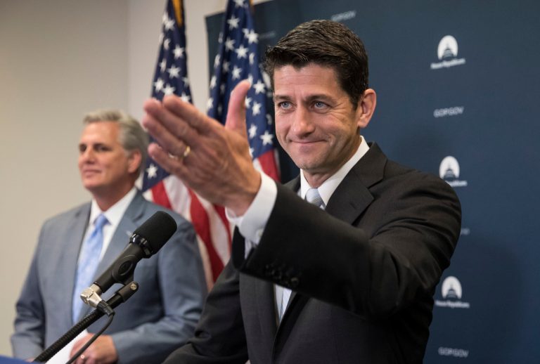 Speaker Paul Ryan continued building a campaign war chest for House Republicans ahead a possibly treacherous midterm election, transferring another $1.5 million to the National Republican Congressional Committee in July. (AP Photo/J. Scott Applewhite)