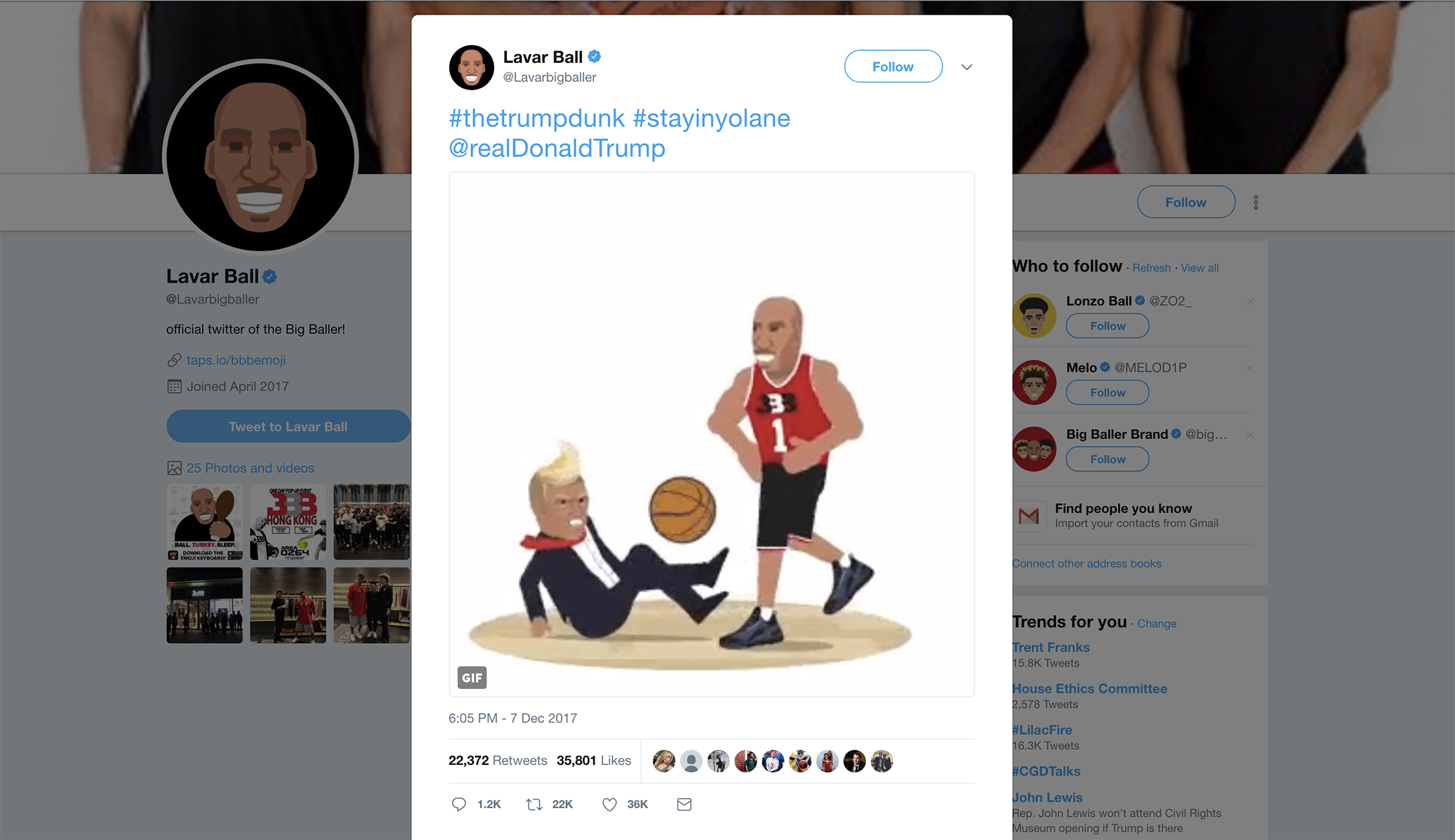 LaVar Ball posts GIF of himself dunking on Trump