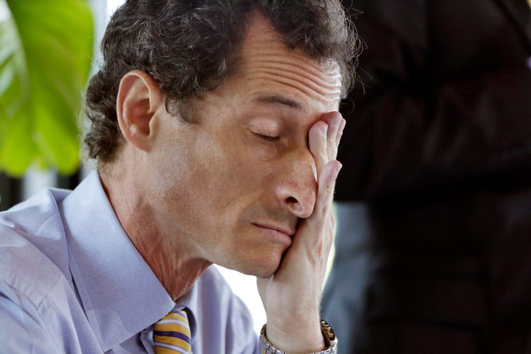 New York mayoral candidate Anthony Weiner has moved from first place to fourth in a new poll. (AP Photo/Richard Drew)