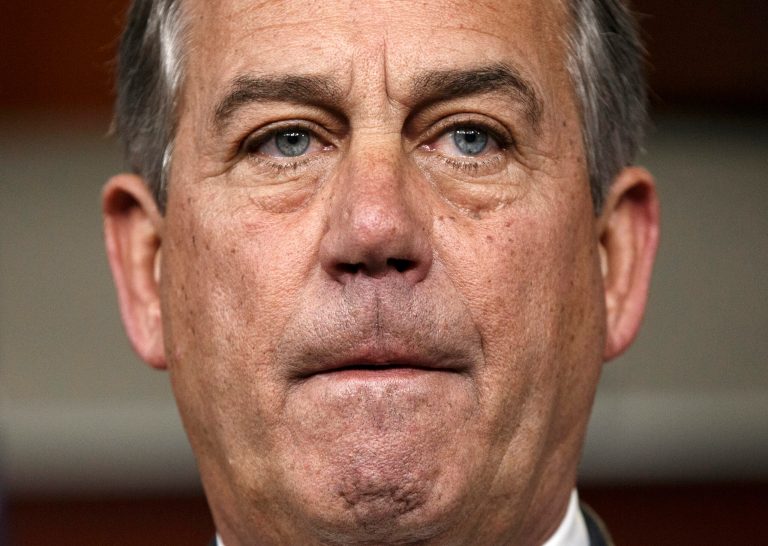 Speaker of the House John Boehner is asked about the special select committee he has formed to investigate the deadly 2012 attack on the U.S. diplomatic post in Benghazi, Libya, raising the stakes in a political battle with the Obama administration as the midterm election season heats up, on Capitol Hill in Washington, Thursday, May 8, 2014. (AP Photo/J. Scott Applewhite)