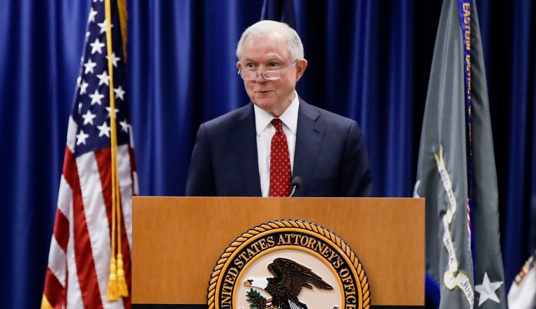 Attorney General Jeff Sessions unveiled a new Department of Justice crackdown on leaks. (AP Photo/Matt Rourke)