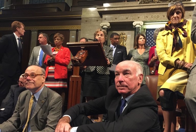 House Democrats participate in a sit-down protest seeking a a vote on gun control measures. (Rep. Chellie Pingree via AP)